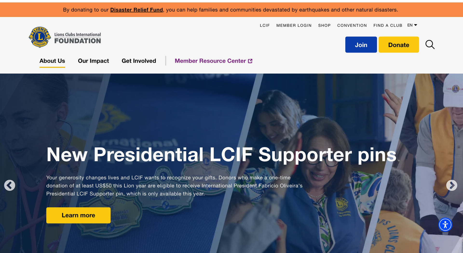 A screenshot of the new presidential lcif supporter pins website.