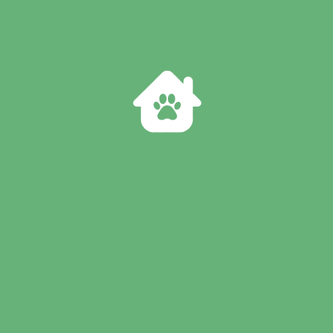 White house icon with a paw print in the center, on a green background.