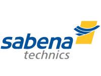 Logo de Sabena Technics : oiseau stylisé bleu et jaune sur fond de texte.