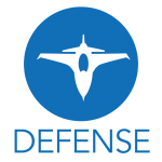 Cercle bleu avec la silhouette blanche d'un avion et le mot « DÉFENSE » en dessous.