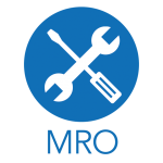 Clé et tournevis blancs dans un cercle bleu, avec le texte « MRO » en dessous.