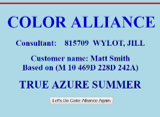 Color Alliance logo with consultant and customer details for