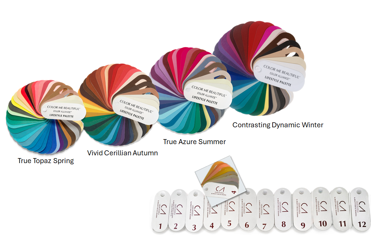 A horizontal banner featuring logos for Color Me Beautiful, Adrien Arpel, Flori Roberts, and Gale Hayman.