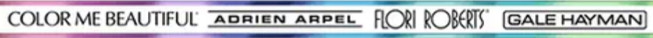 A horizontal banner featuring logos for Color Me Beautiful, Adrien Arpel, Flori Roberts, and Gale Hayman.