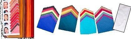 A set of color analysis drapes and swatches featuring various palettes, organized to help determine personal color season.