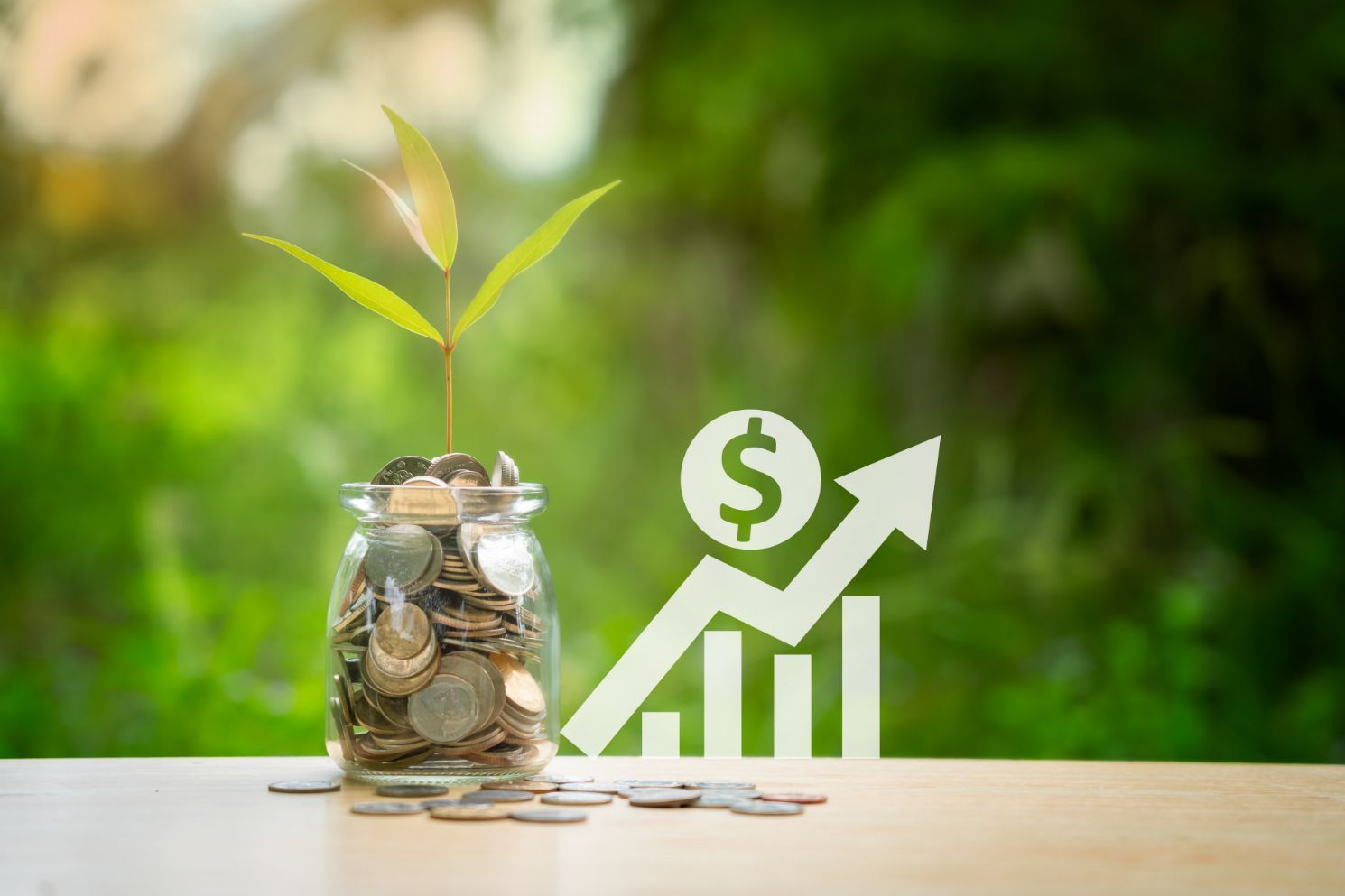 A Plant Is Growing Out Of A Jar Of Coins On A Table — One Lane Financial In Burdell, QLD