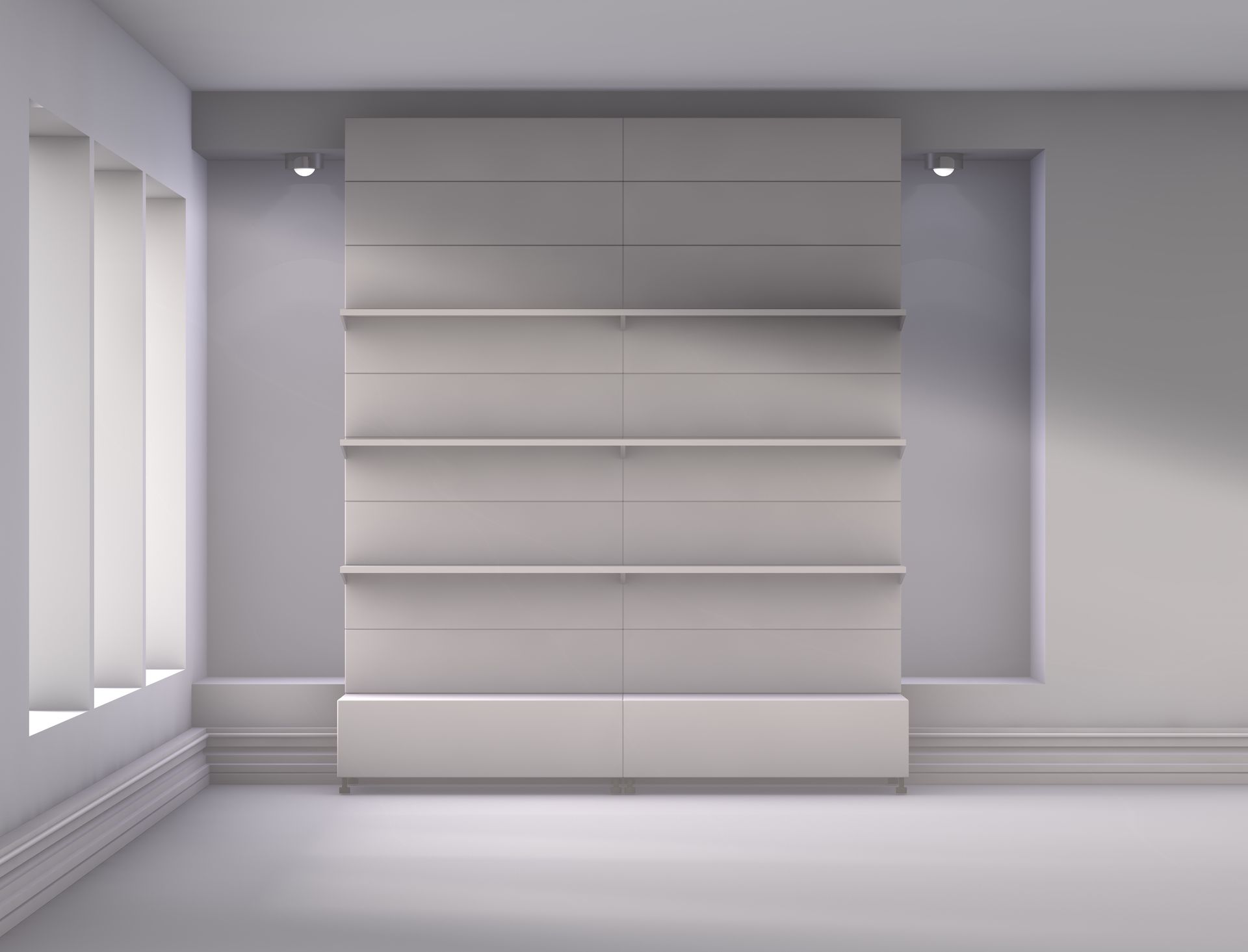 A stand for an exhibit in a grey interior.