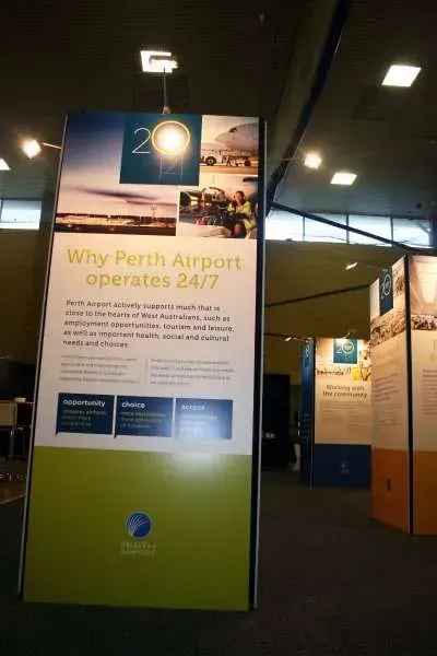 Perth airport sign — Welshpool, WA — Advans Exhibition Services