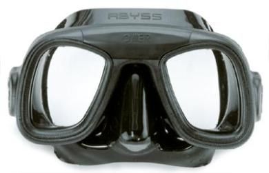 Maschera da sub nera con lenti trasparenti, vista frontale