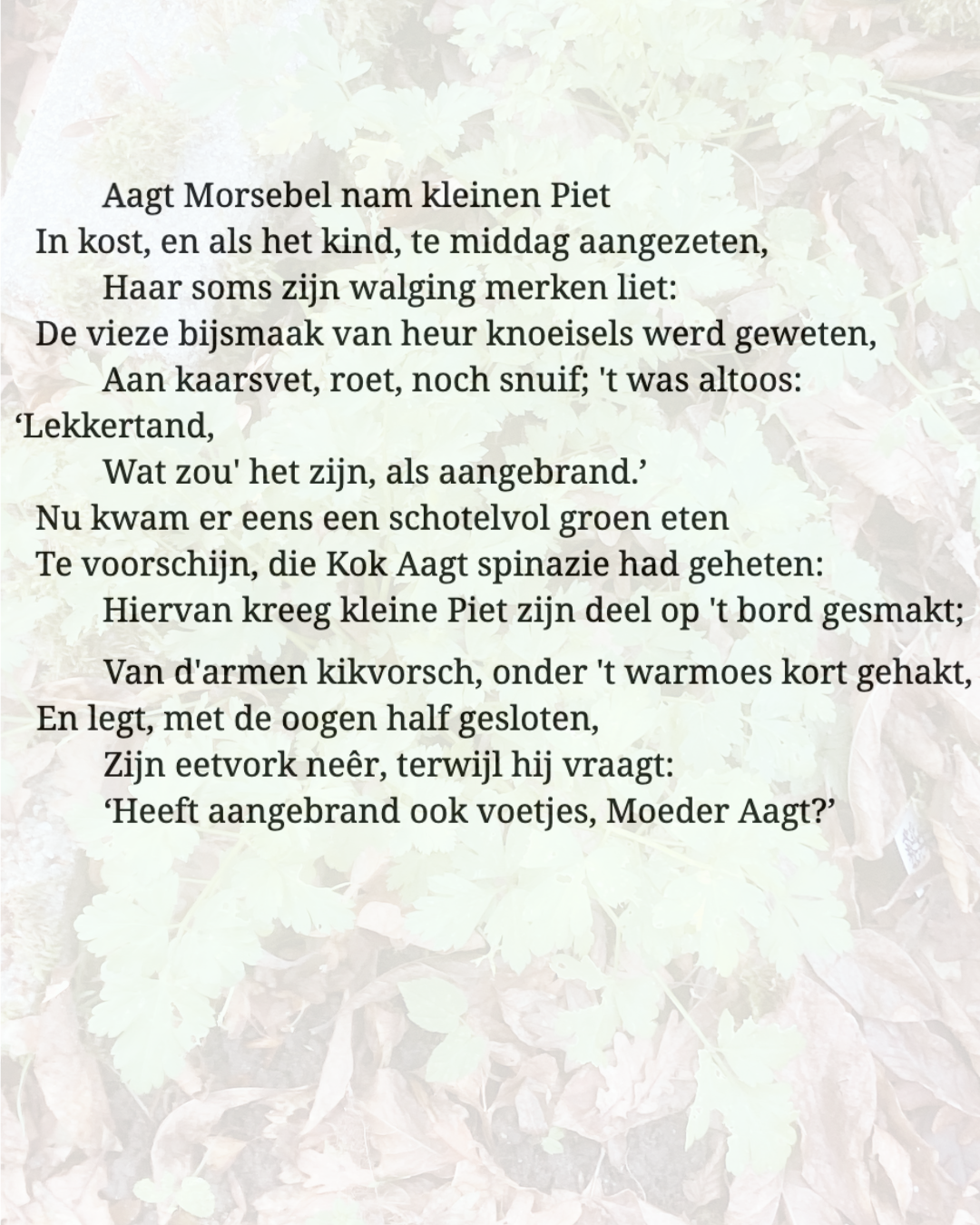Text of a Dutch poem, likely from the 19th century, with antiquated spelling.