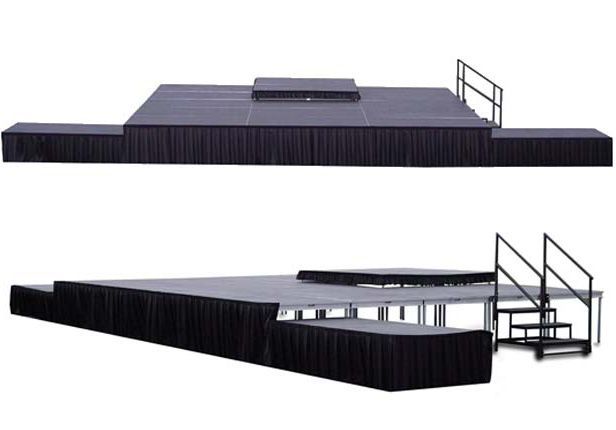 A stage with stairs leading up to it on a white background