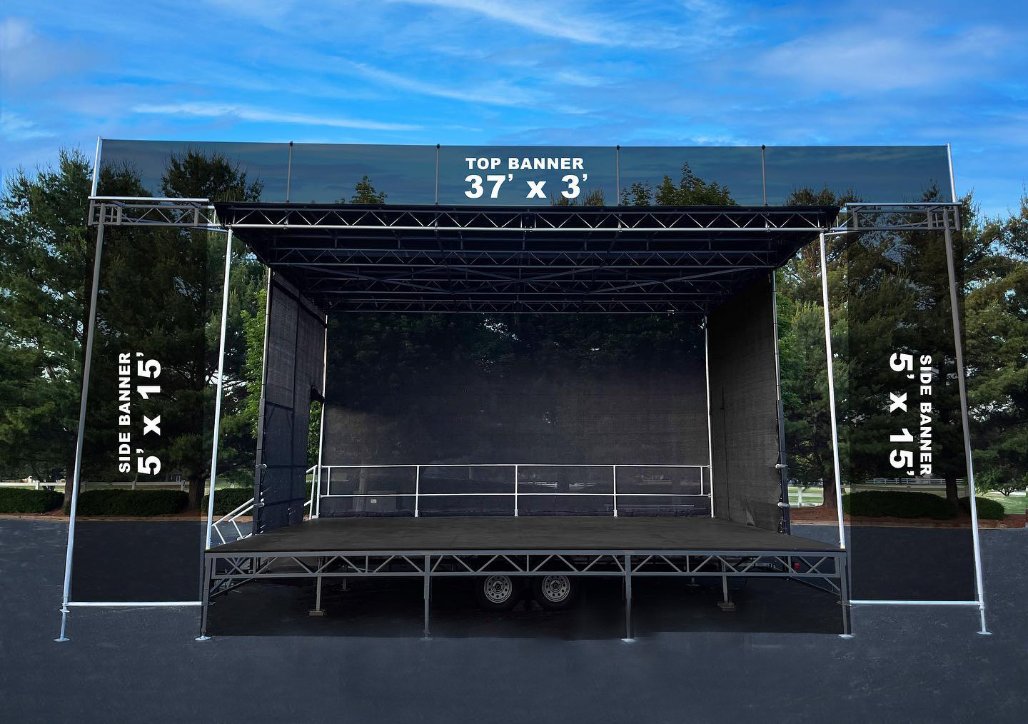 A stage with the words top banner 37 x 3 on it