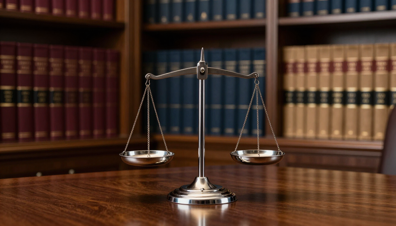 Justice scales on desk