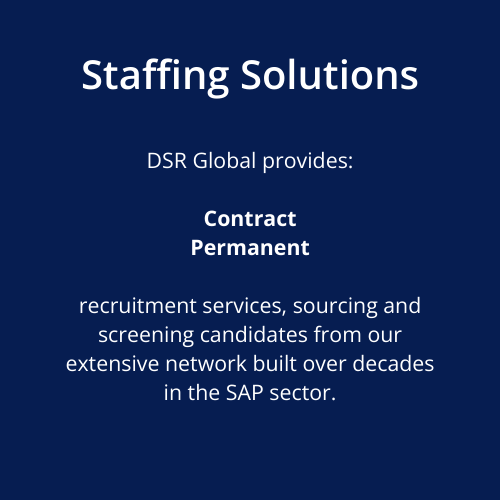 A blue sign that says staffing solutions on it