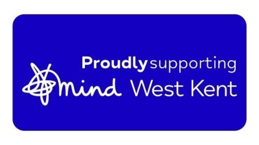 Blue logo reading “Proudly supporting Mind West Kent” with a white Mind symbol.