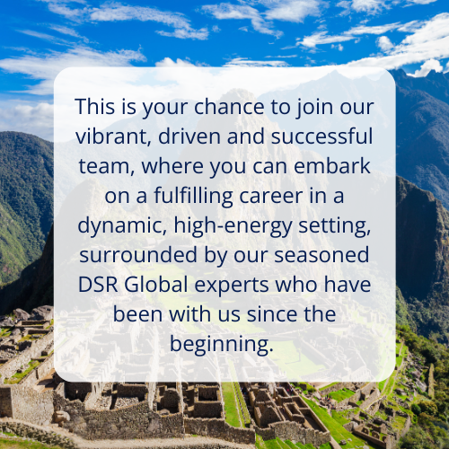 An advertisement about dsr work enviroment with a Machu Pichu background