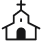 Black line icon of a church building with a cross on top.