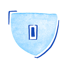 Blue shield with a lock icon, suggesting security or protection
