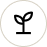 Black leaf sprout icon inside a white circle on a light background