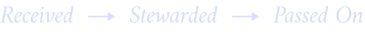 Text reading “Received → Stewarded → Passed On” in light blue on a white background