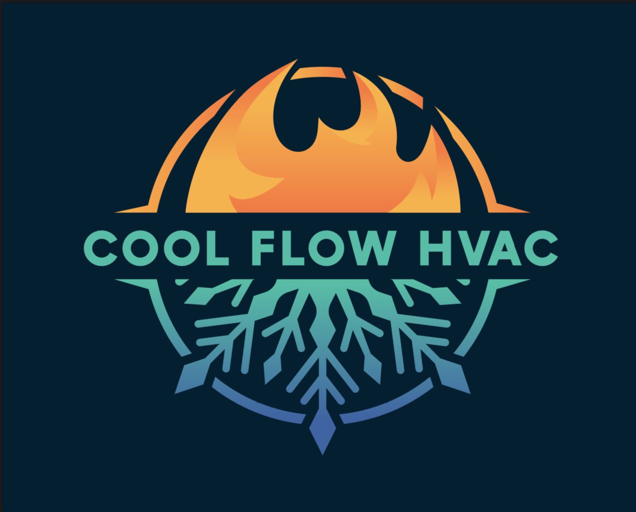 Logo for Cool Flow HVAC. Features a stylized flame and snowflake design in orange and blue.