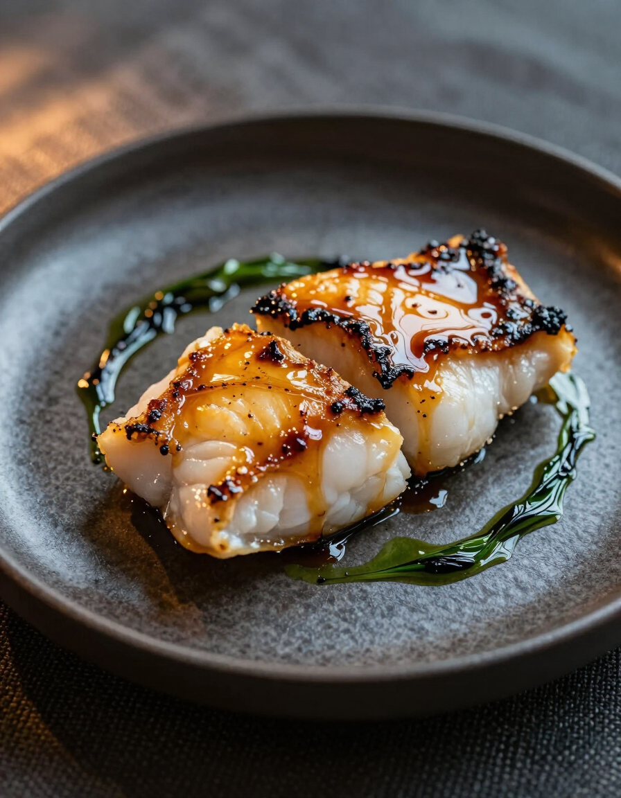 Roasted Miso-Glazed Black Cod with Charred Scallion Oil