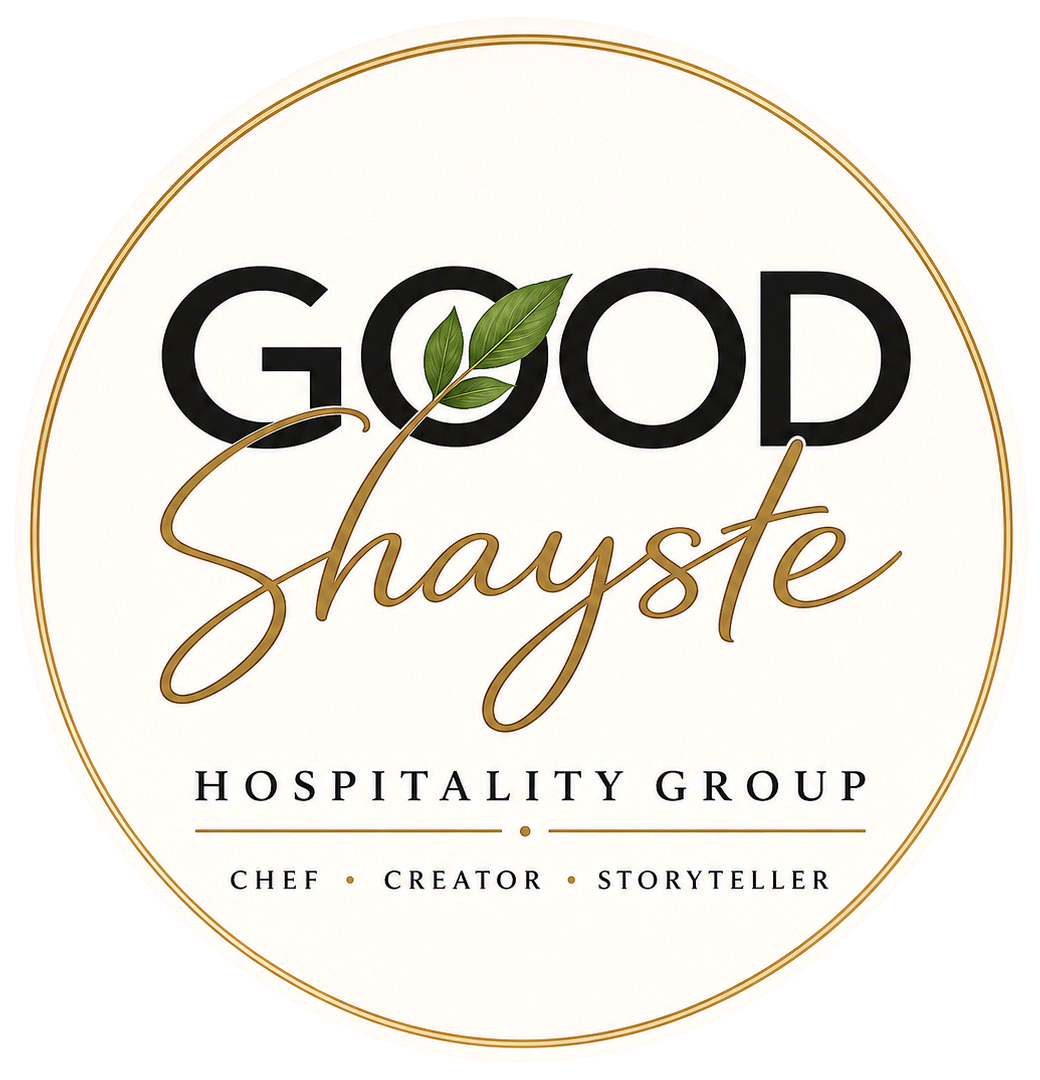 GOOD Shayste Hospitality Group logo in black and gold with a circular border