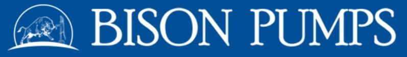 Bison Pumps logo on a blue background, featuring a bison illustration and the text 