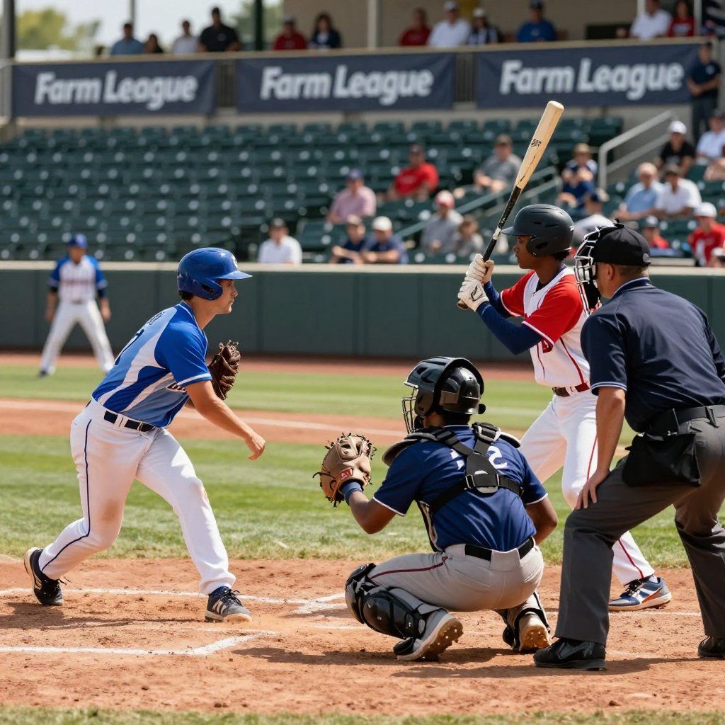 Baseball game: batter, catcher, umpire, pitcher, and infielders on a field in front of spectators.