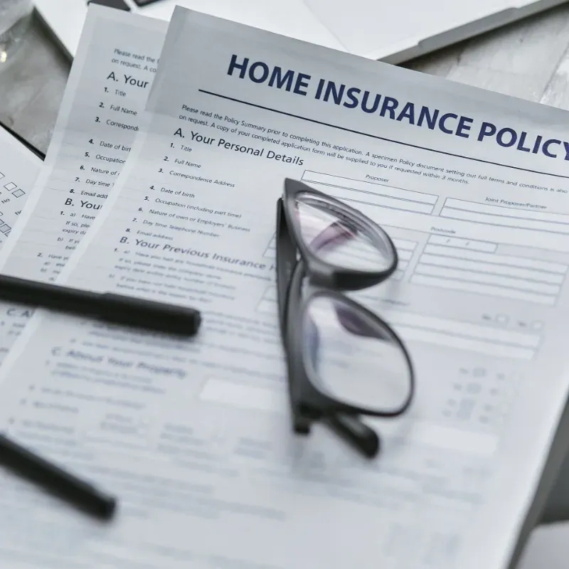 A pair of glasses is sitting on top of a home electrical insurance policy.