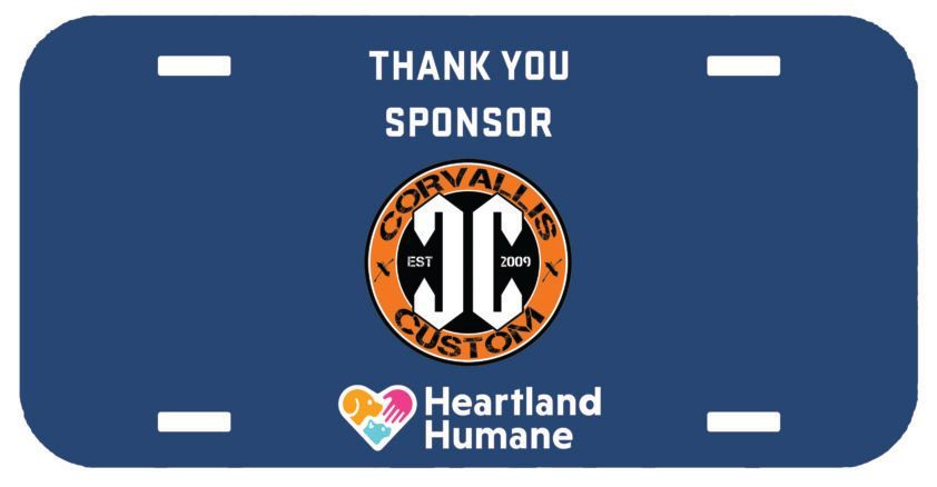 A blue license plate that says thank you sponsor on it