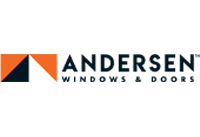 Logo for Andersen Windows & Doors: geometric design in orange and black, with company name.