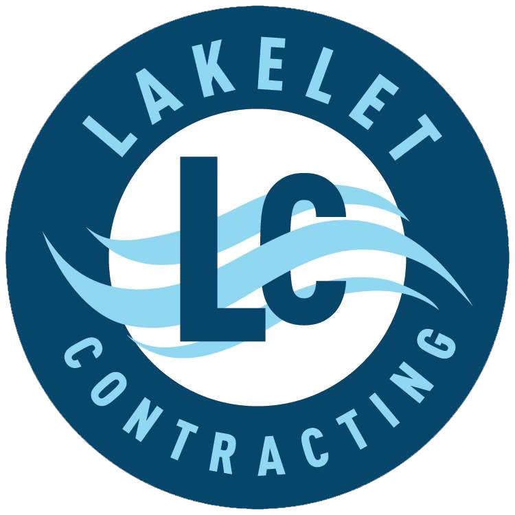 Logo for Lakelet Contracting: blue circle, 