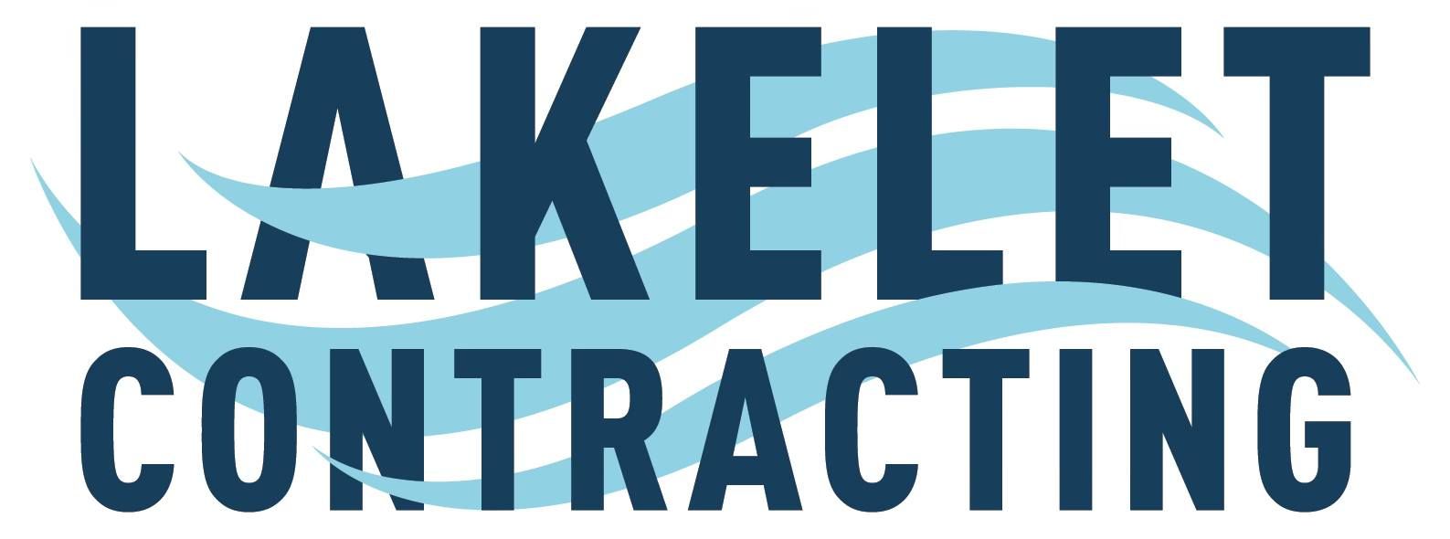 Lakelet Contracting logo with dark blue text and blue wave accents.