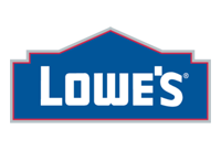 Lowe's logo: blue roof shape with blue and red border, white text