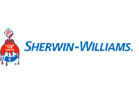 Sherwin-Williams logo: A paint can pouring red paint onto the earth; the company name in blue.