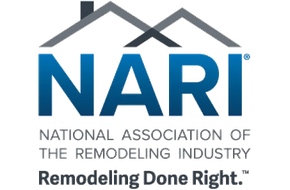 Logo for the National Association of the Remodeling Industry (NARI), with overlapping gray house outlines over the blue letters