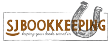 SJ Bookkeeping LLC Logo for SJ Bookkeeping, featuring brown text and a horseshoe graphic, within a white rectangle on a white background.