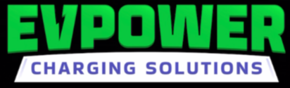 Logo for EVPOWER Charging Solutions with bright green text above the blue words