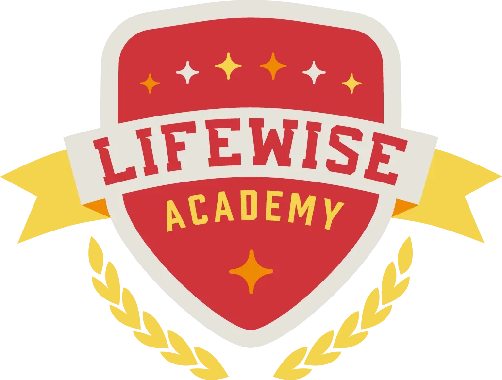 Logo for LifeWise Academy: a red shield with 