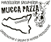 Logo in bianco e nero per macelleria con disegno di un maiale, mappa della Sardegna e scritta