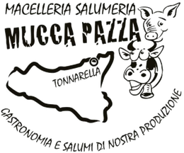 Logo in bianco e nero per macelleria con disegno di un maiale, mappa della Sardegna e scritta 