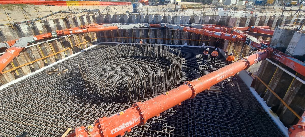 Large concrete pump in action, reinforcing foundations with expert steel fixing by Western Steel Fixers.