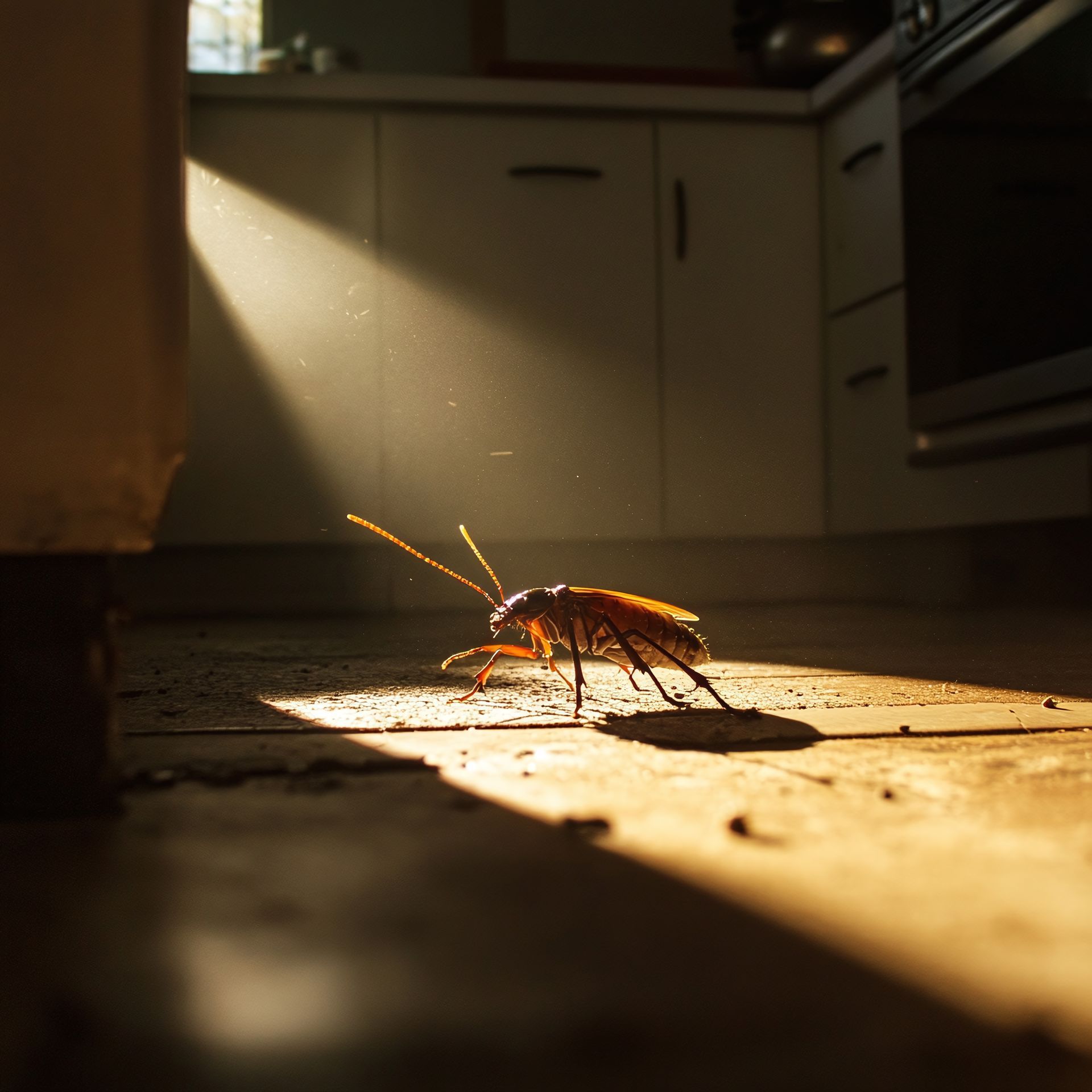 Cockroach in Kitchen with Dramatic Lighting 