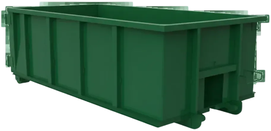 Green metal dumpster on a white background