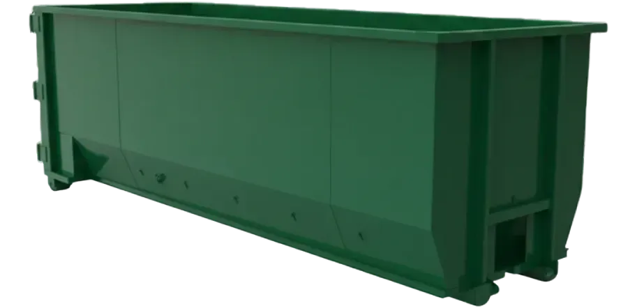 Green industrial dumpster on a white background