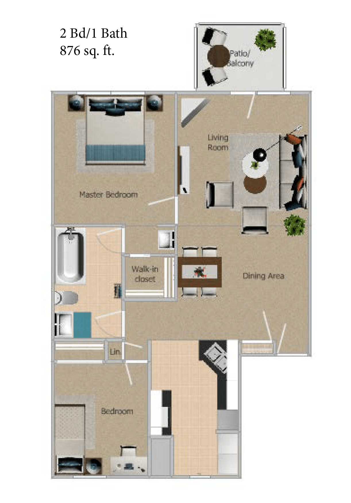 2 Bed 1 Bath 3D