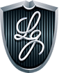 Logotipo de escudo negro con las iniciales “LG” en plata y el texto “LIMOSINAS DE GUATEMALA” sobre un fondo blanco.