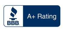 BBB logo with an A+ rating. White square with a stylized flame symbol and 