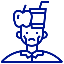 A man with an apple and a cup of juice on his head.